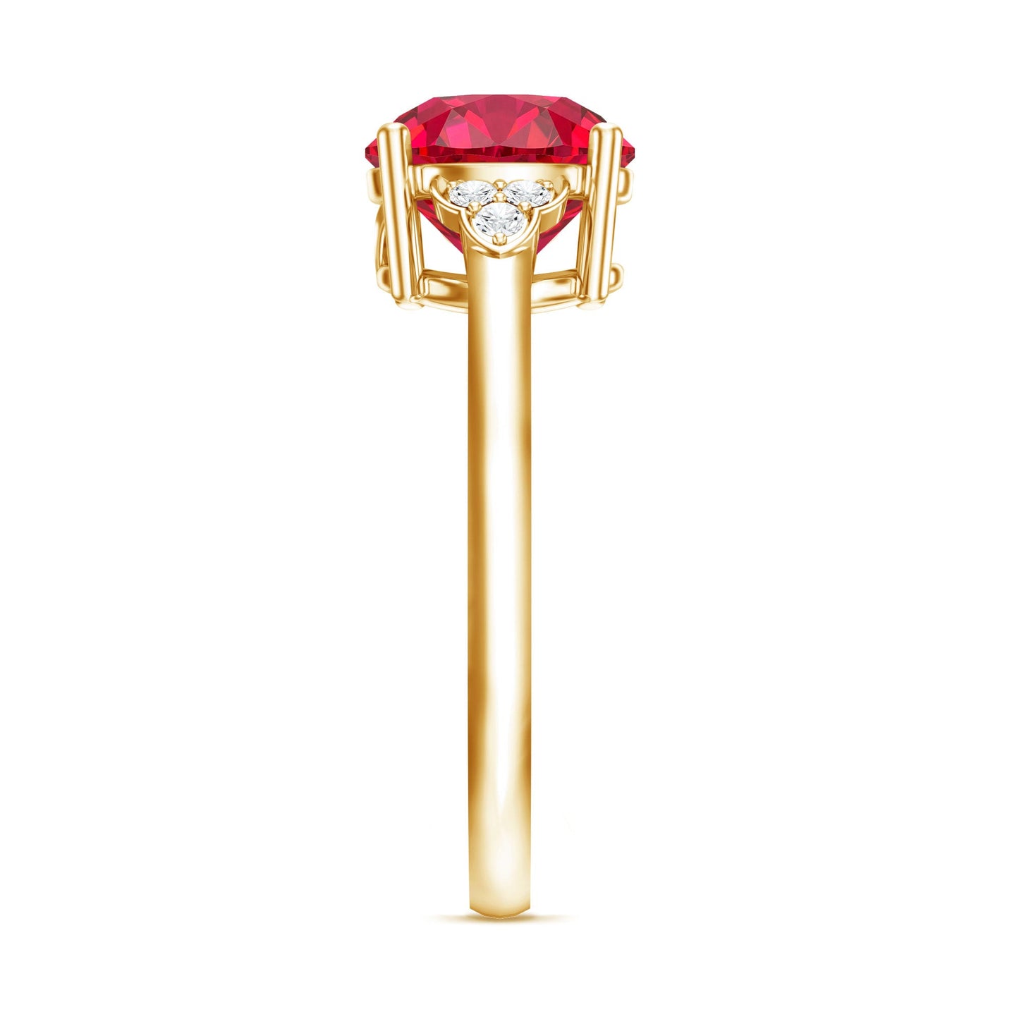 Lab Grown Ruby Solitaire Engagement Ring with Diamond Trio