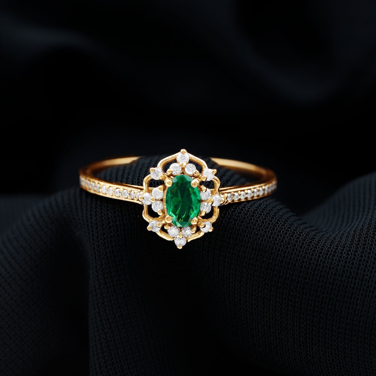 Certified Oval Lab Grown Emerald Diamond Retro Engagement Ring