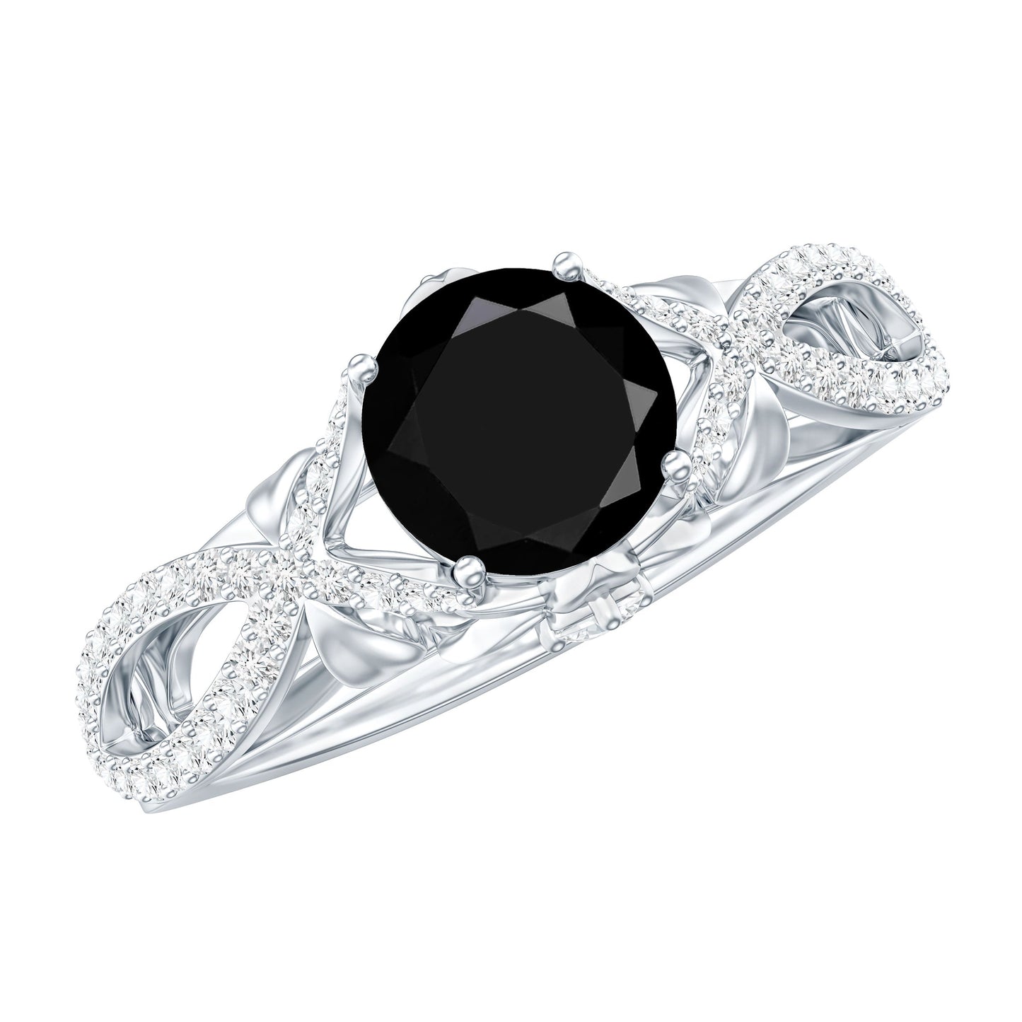 1.3 Carat Lab Grown Black and White Diamond Engagement Ring with Crossover Shank