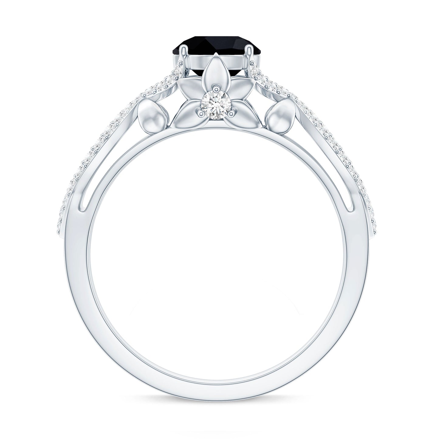 1.3 Carat Lab Grown Black and White Diamond Engagement Ring with Crossover Shank
