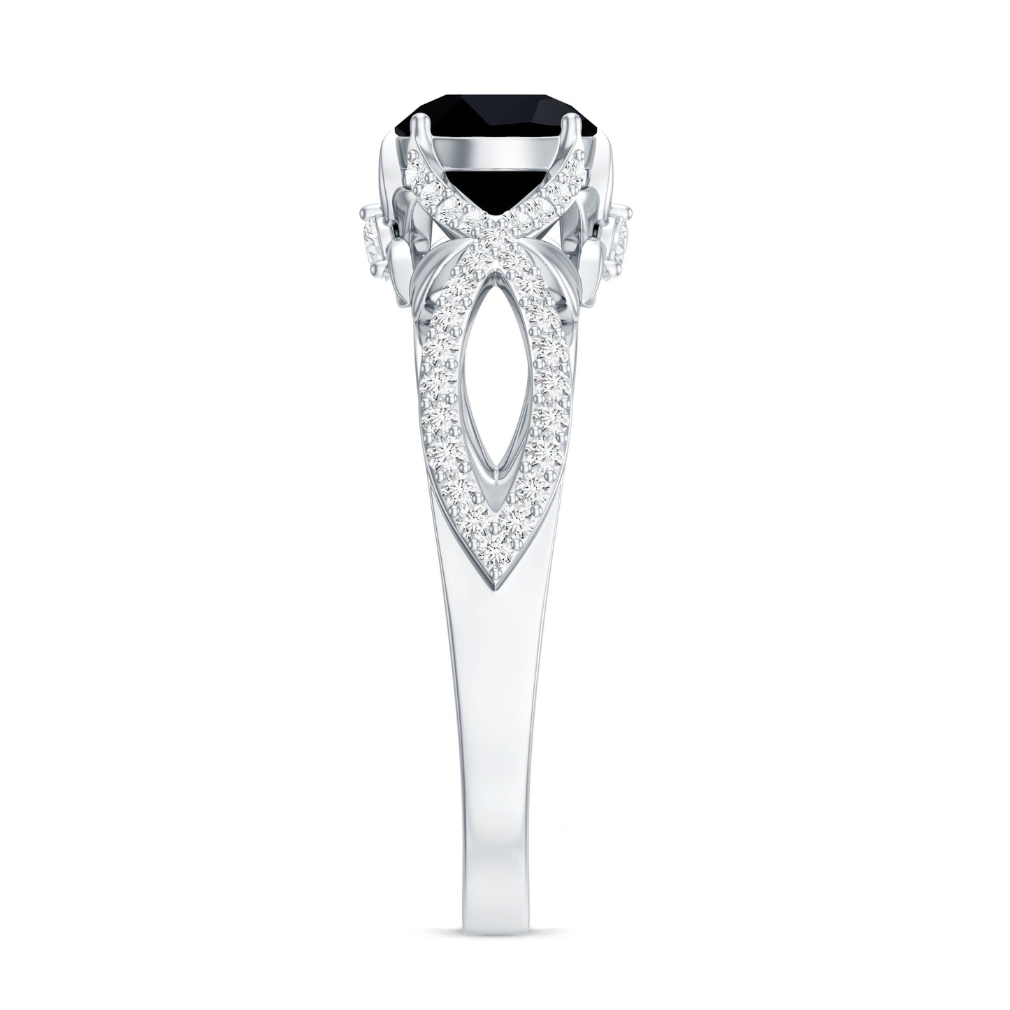 1.3 Carat Lab Grown Black and White Diamond Engagement Ring with Crossover Shank