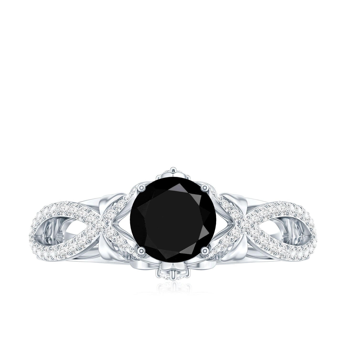 1.3 Carat Lab Grown Black and White Diamond Engagement Ring with Crossover Shank