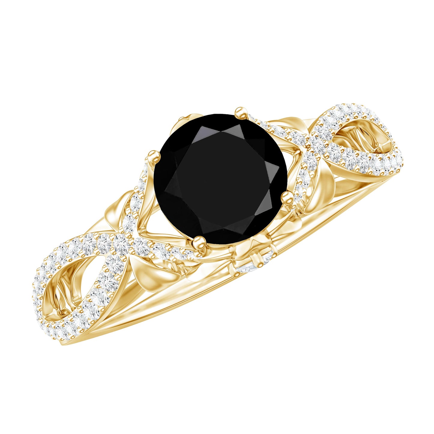 1.3 Carat Lab Grown Black and White Diamond Engagement Ring with Crossover Shank