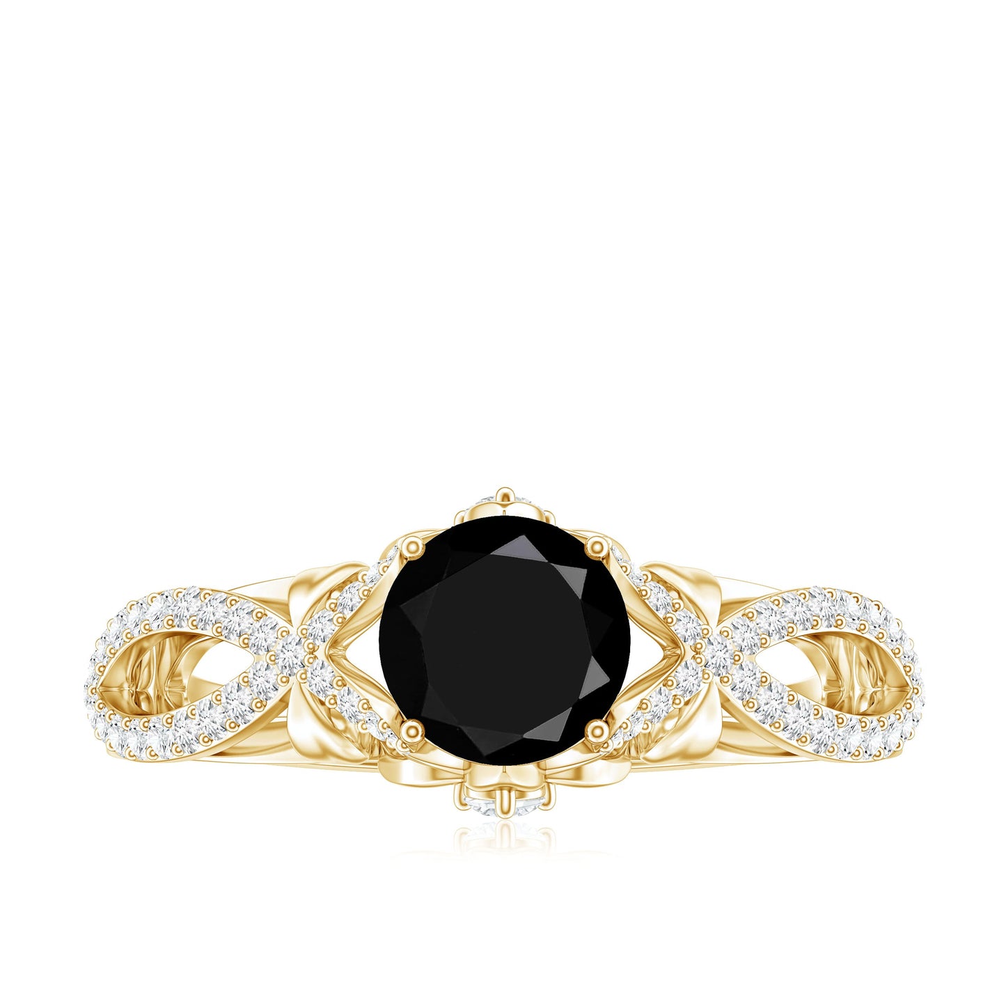 1.3 Carat Lab Grown Black and White Diamond Engagement Ring with Crossover Shank