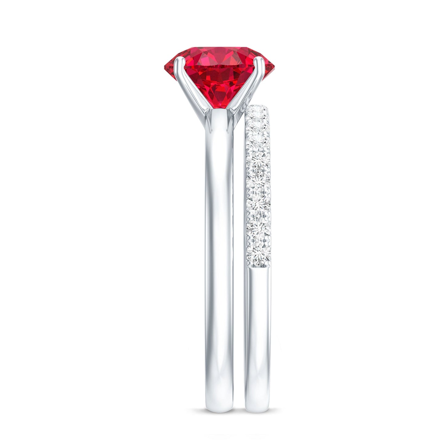 2.3 Carat Solitaire Created Ruby Wedding Ring Set with Diamond