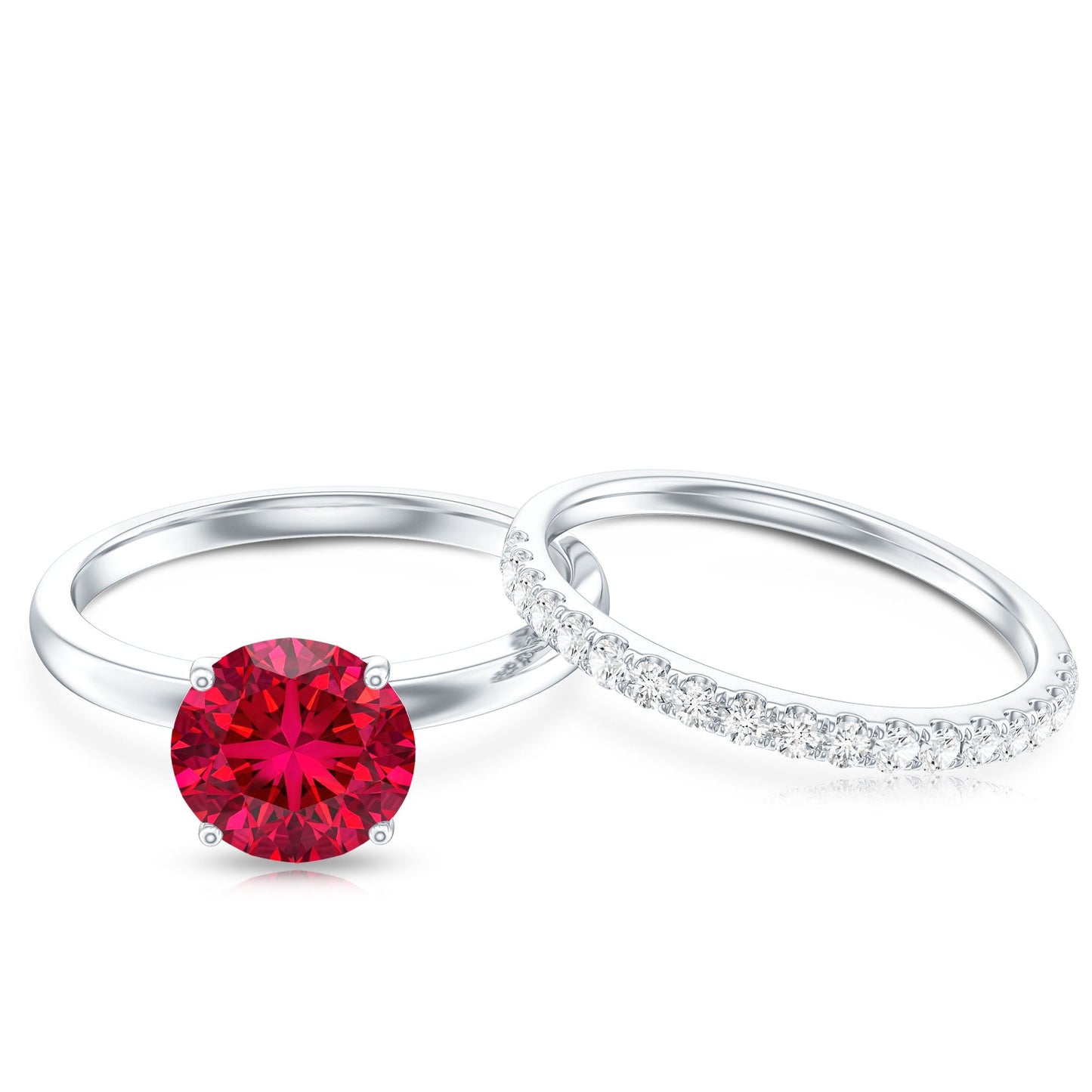 2.3 Carat Solitaire Created Ruby Wedding Ring Set with Diamond