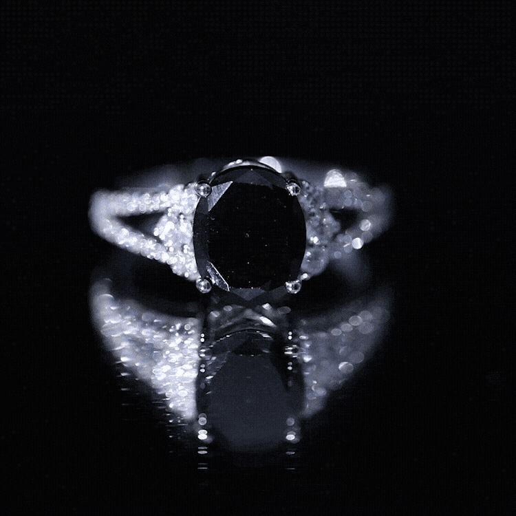 4.2 Carat Lab Grown Black Diamond Oval Engagement Ring with White Diamond Split Shank