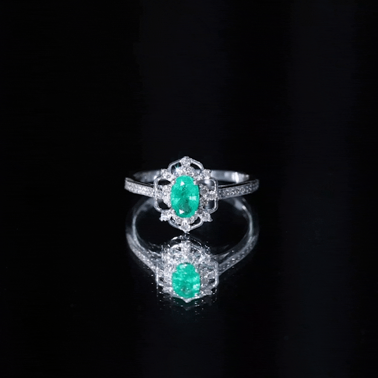 Vintage Style Emerald and Diamond Oval Engagement Ring