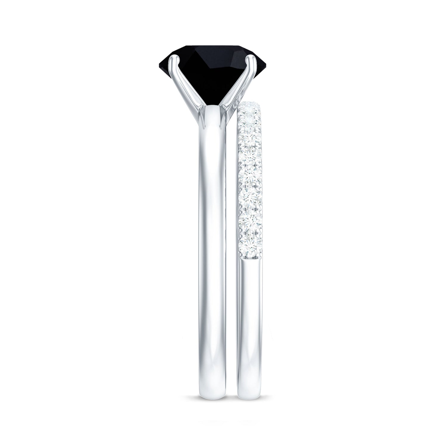 Natural 2 Carat Black Onyx Solitaire Engagement Rings with Diamond Enhancer