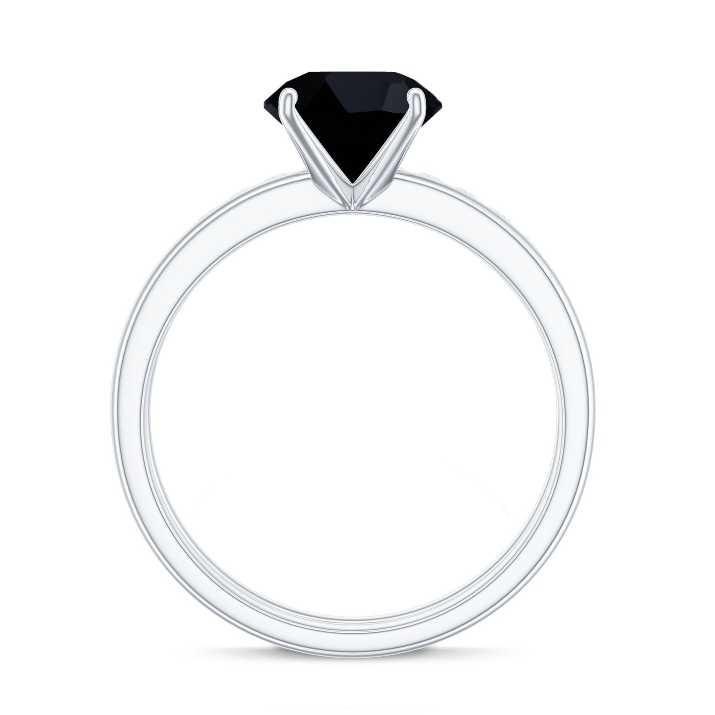 Natural 2 Carat Black Onyx Solitaire Engagement Rings with Diamond Enhancer