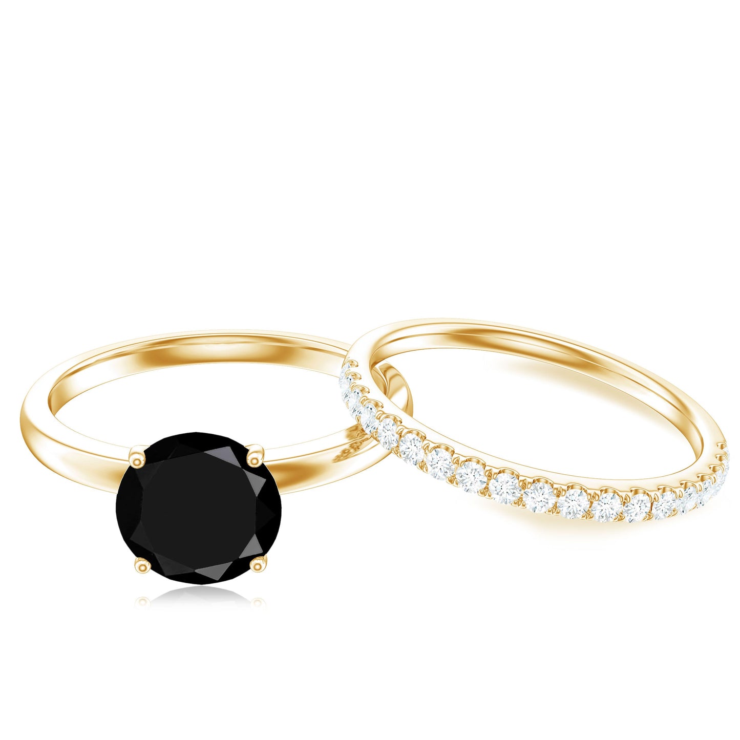 Natural 2 Carat Black Onyx Solitaire Engagement Rings with Diamond Enhancer