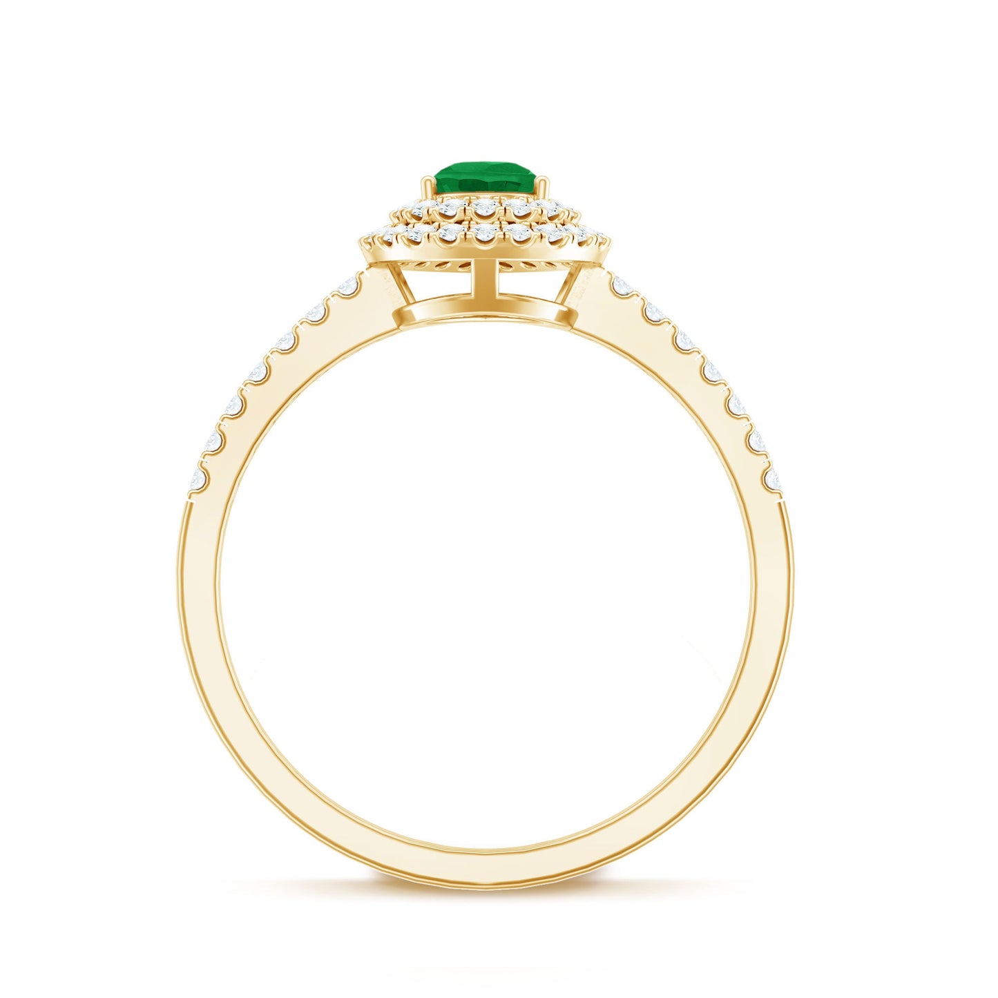 Natural Emerald Teardrop Engagement Ring with Diamond Double Halo
