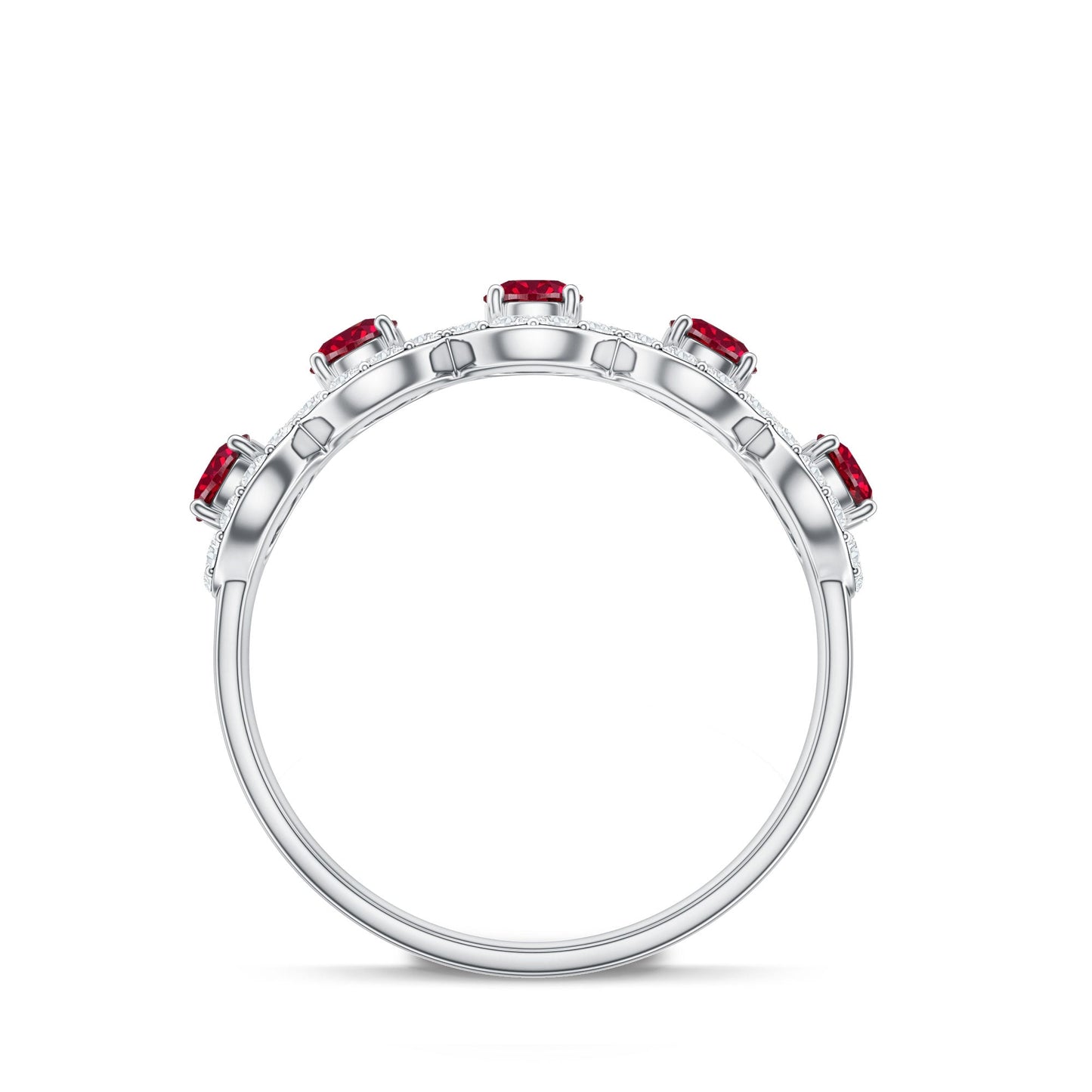 Classic Lab Grown Ruby and Diamond Halo Half Eternity Ring