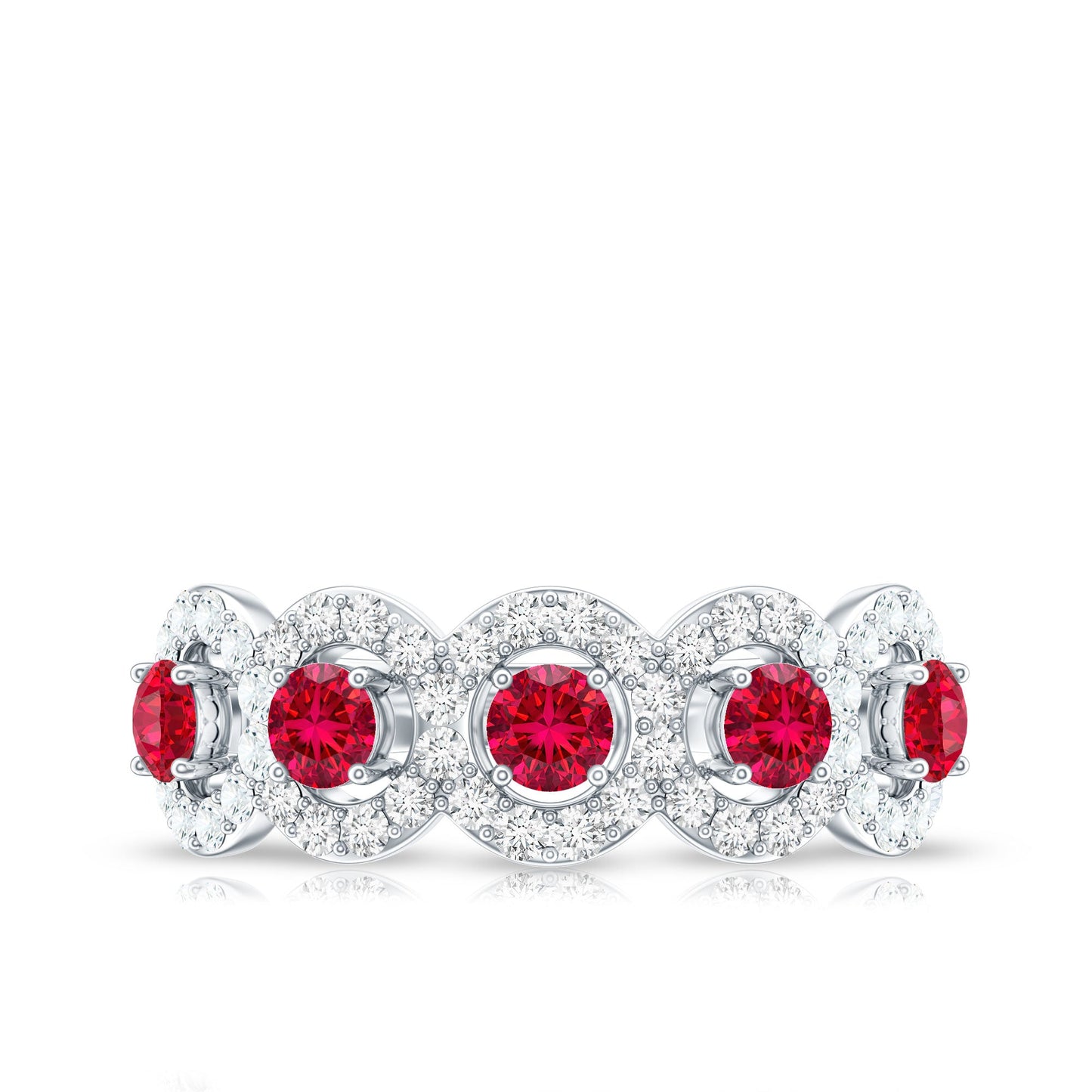 Classic Lab Grown Ruby and Diamond Halo Half Eternity Ring