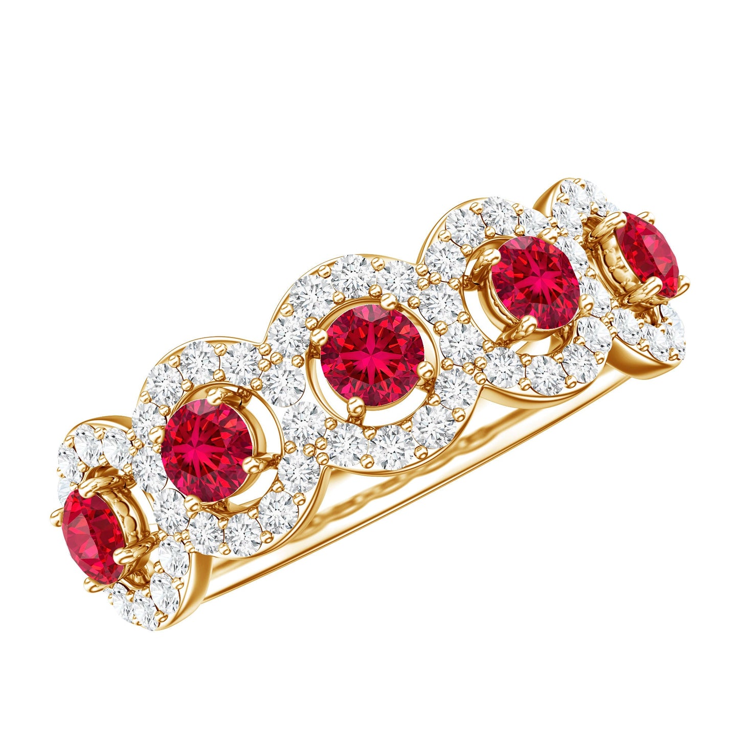 Classic Lab Grown Ruby and Diamond Halo Half Eternity Ring