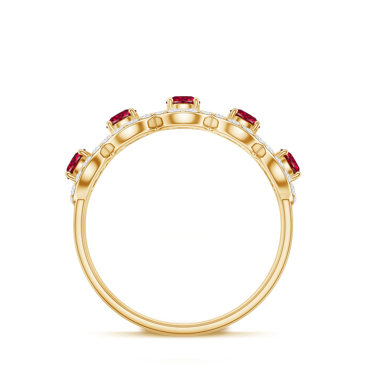 Classic Lab Grown Ruby and Diamond Halo Half Eternity Ring