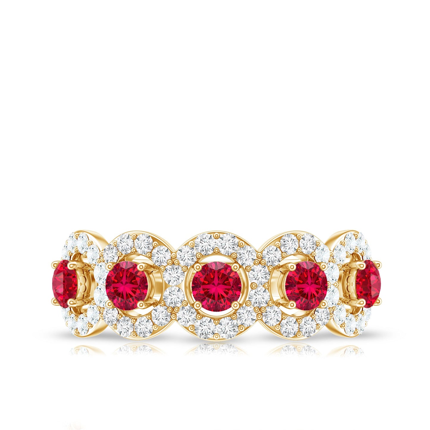 Classic Lab Grown Ruby and Diamond Halo Half Eternity Ring