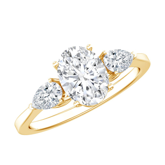 Oval and Pear Cut Moissanite Three Stone Engagement Ring