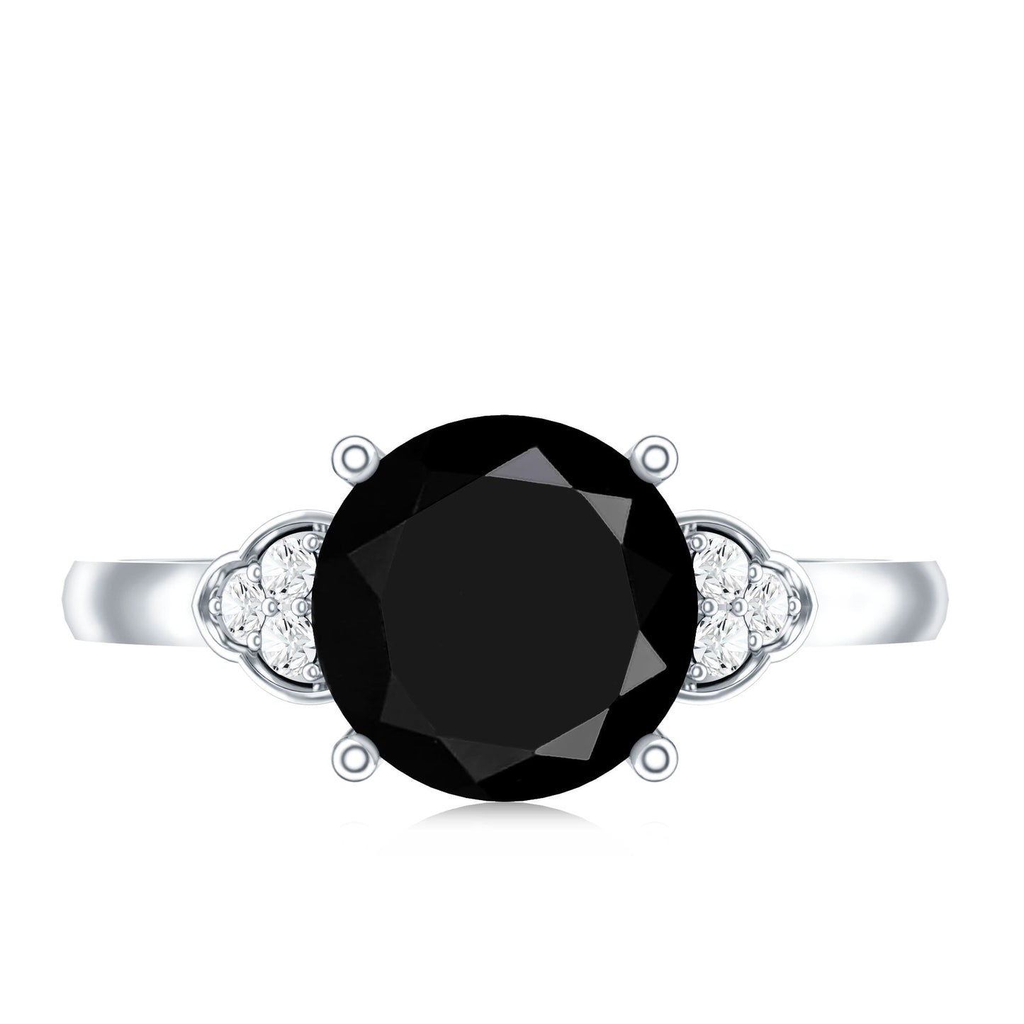Real Black Onyx Solitaire Engagement Ring with Diamond Trio