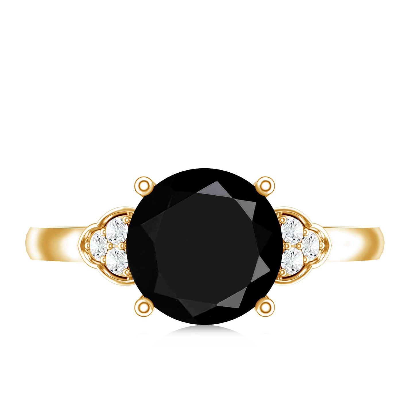 Real Black Onyx Solitaire Engagement Ring with Diamond Trio