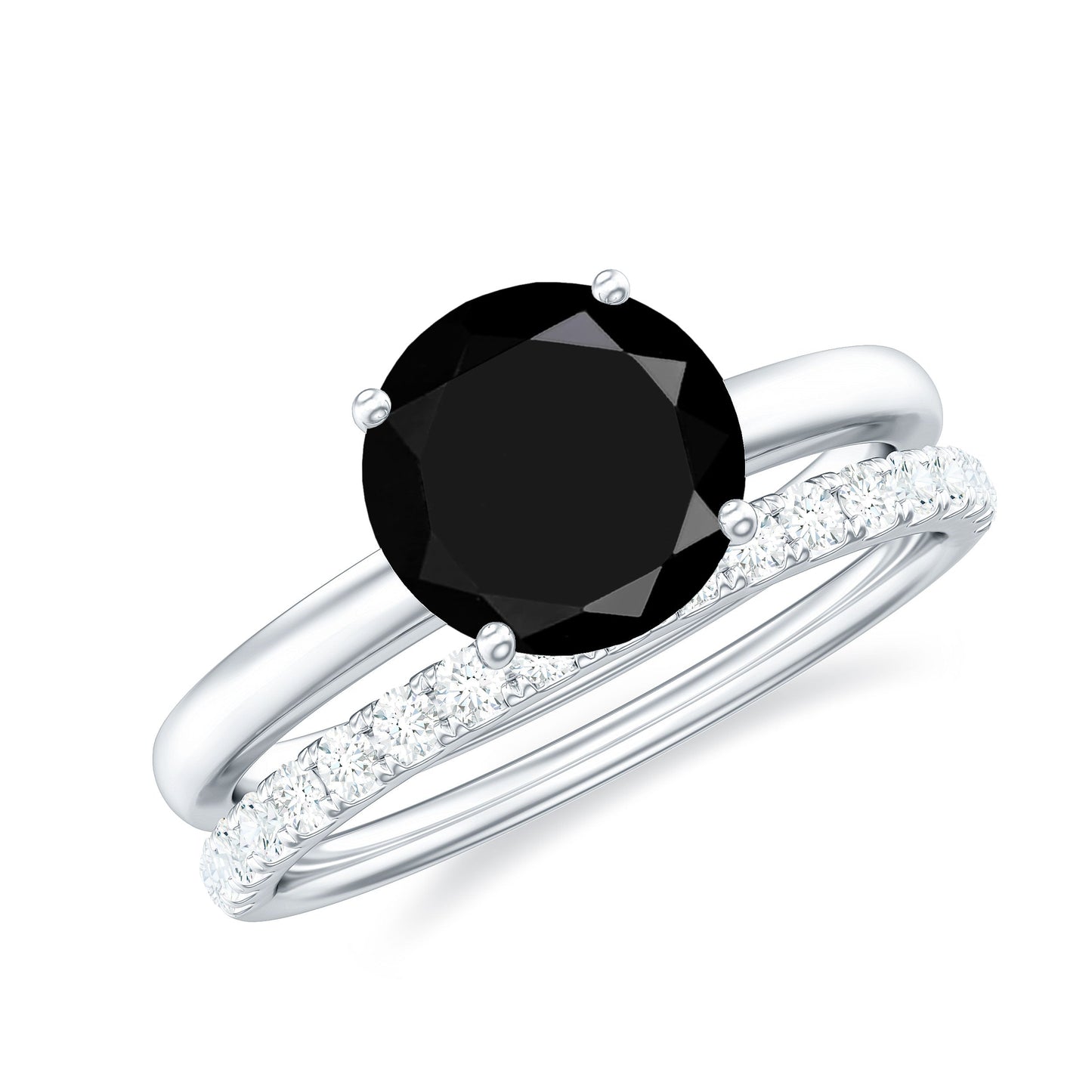 Natural Black Spinel Wedding Engagement Ring Set with Diamond