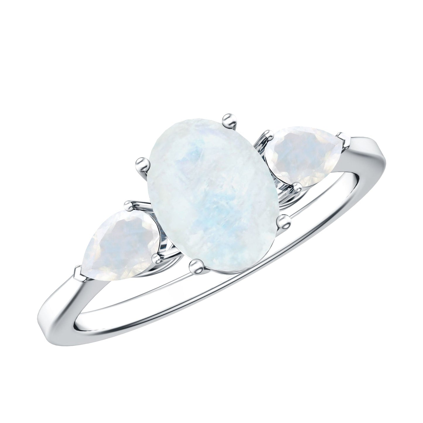 Natural Moonstone Three Stone Engagement Ring