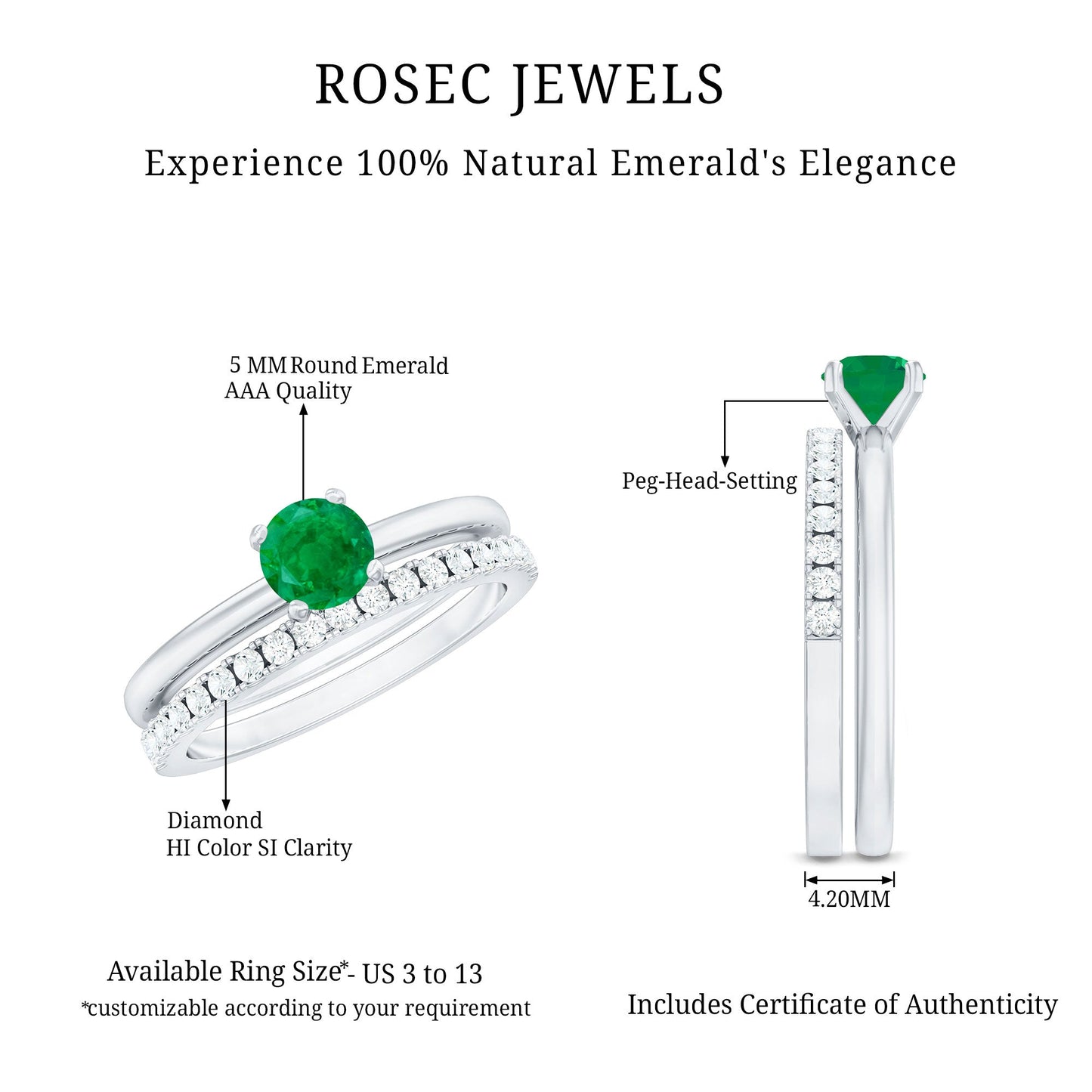 Certified Real Emerald Solitaire Engagement Ring with Diamond Enhancer
