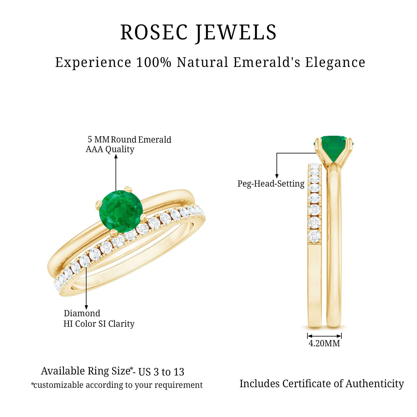 Certified Real Emerald Solitaire Engagement Ring with Diamond Enhancer