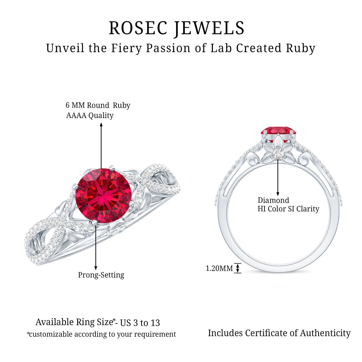 Classic Created Ruby and Diamond Crossover Engagement Ring with Diamond