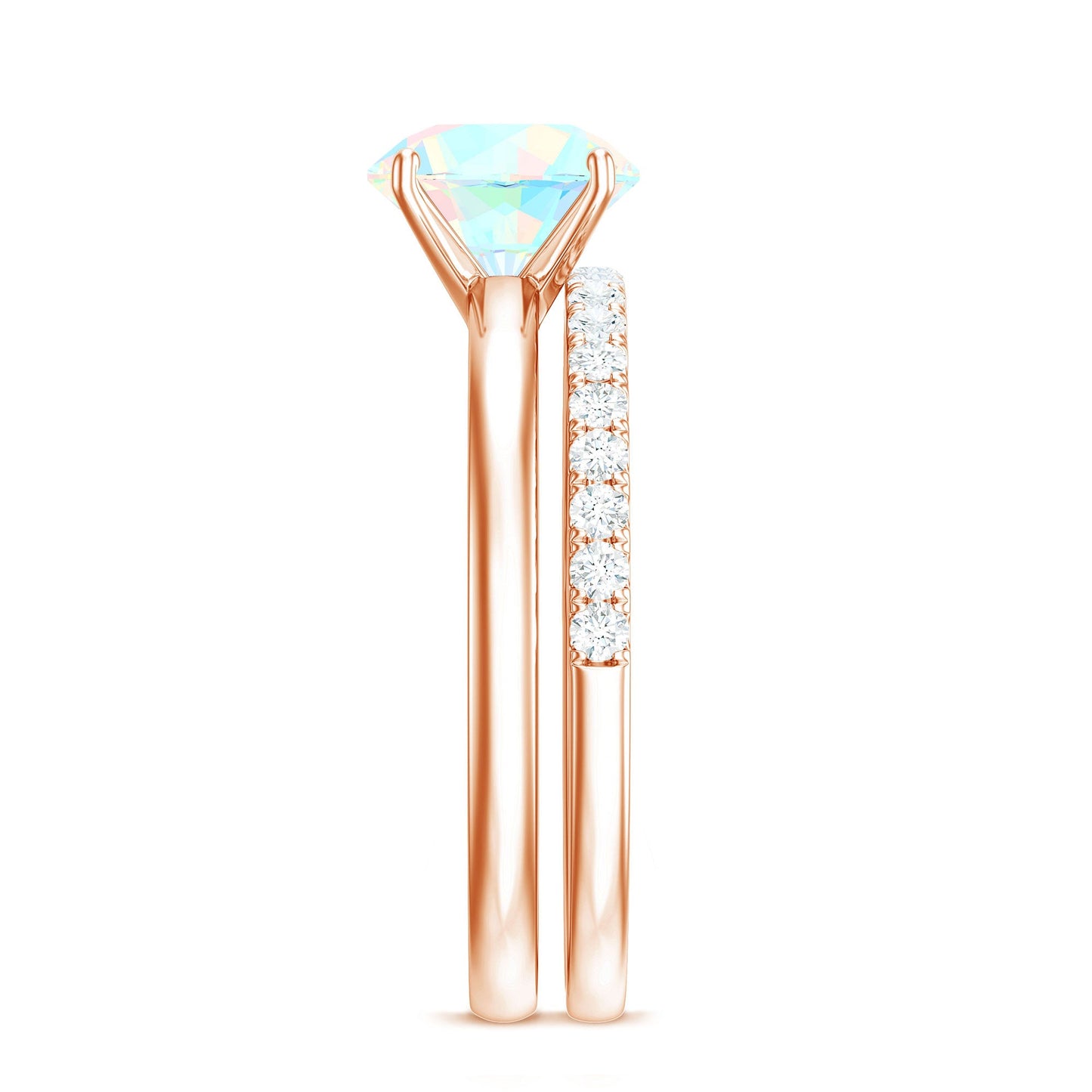 Natural 2 Carat Ethiopian Opal Diamond Solitaire Engagement Wedding Ring Set