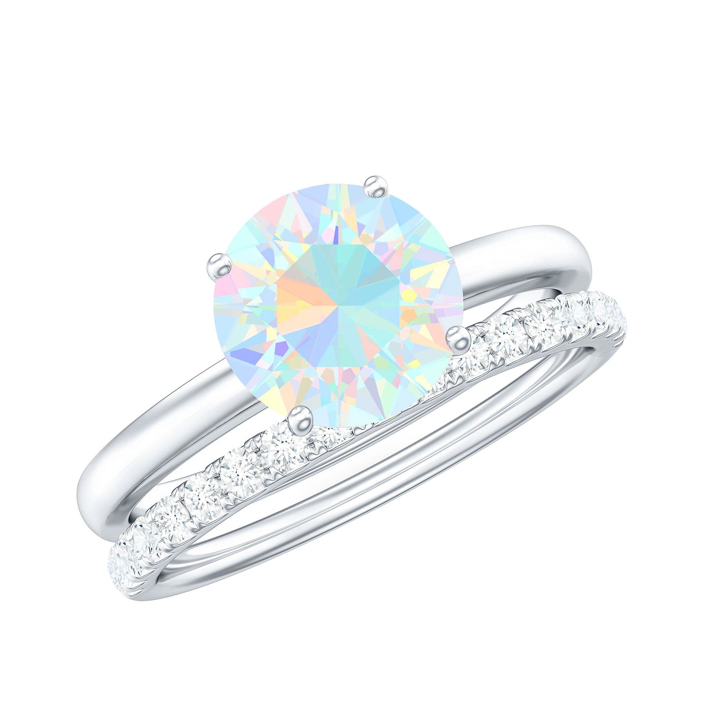 Natural 2 Carat Ethiopian Opal Diamond Solitaire Engagement Wedding Ring Set