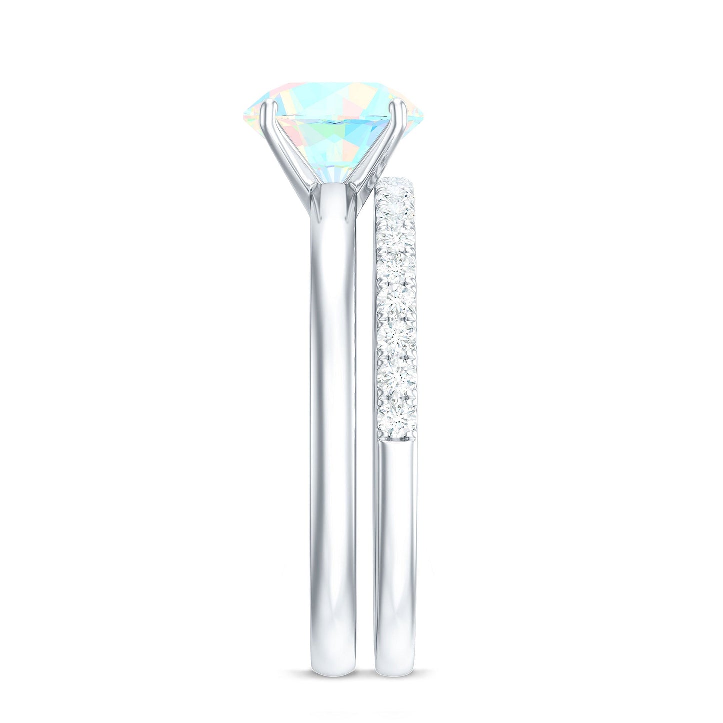 Natural 2 Carat Ethiopian Opal Diamond Solitaire Engagement Wedding Ring Set