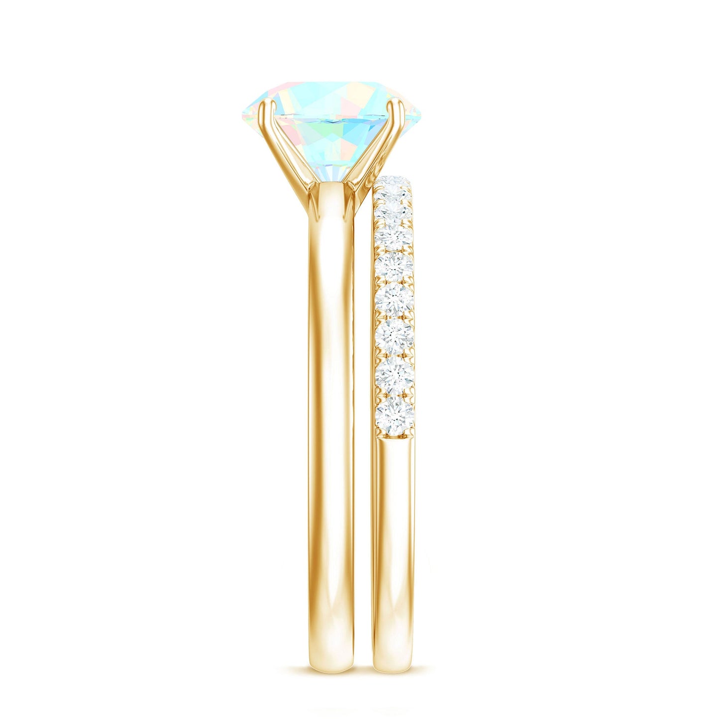 Natural 2 Carat Ethiopian Opal Diamond Solitaire Engagement Wedding Ring Set