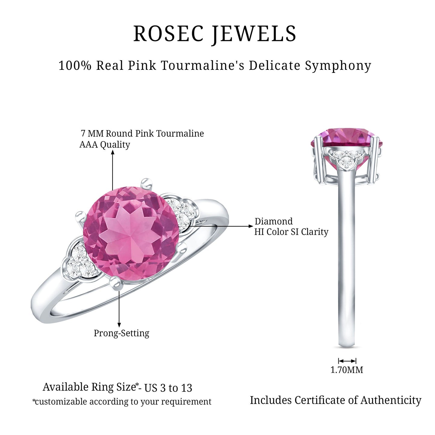 Round Pink Tourmaline Solitaire Engagement Ring with Diamond