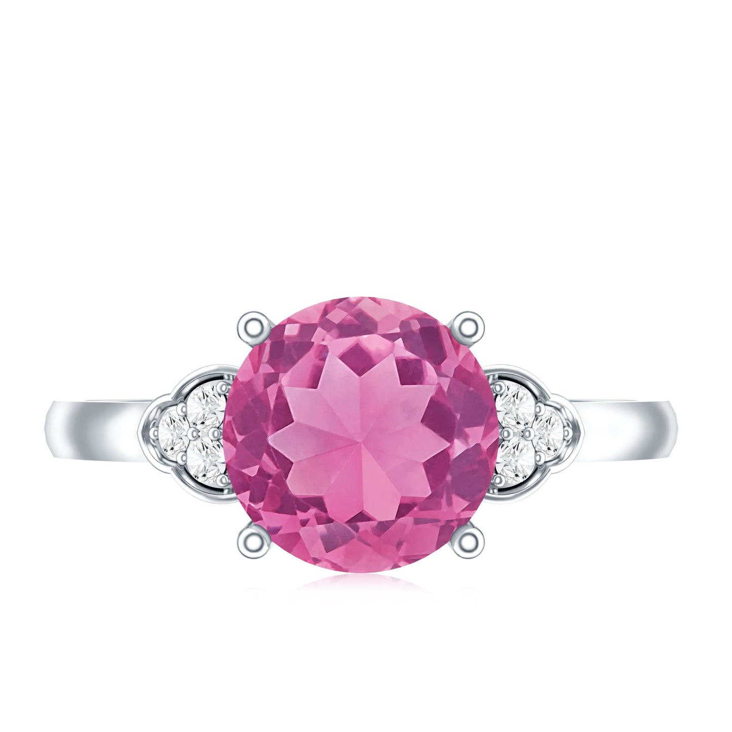 Round Pink Tourmaline Solitaire Engagement Ring with Diamond