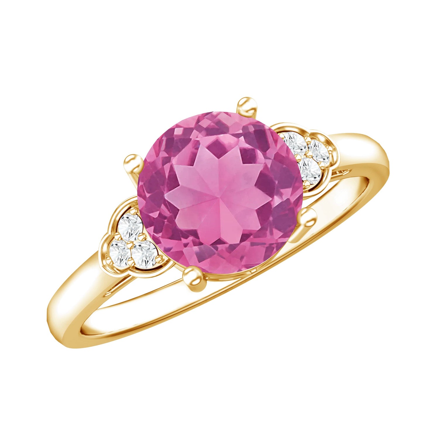 Round Pink Tourmaline Solitaire Engagement Ring with Diamond