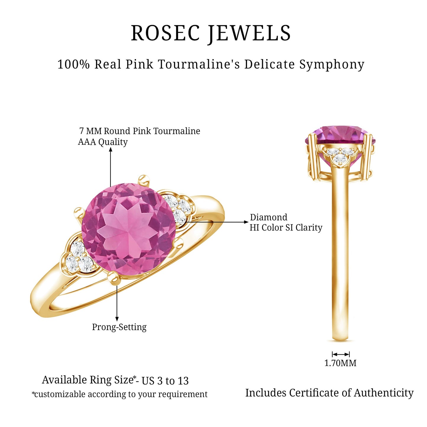 Round Pink Tourmaline Solitaire Engagement Ring with Diamond