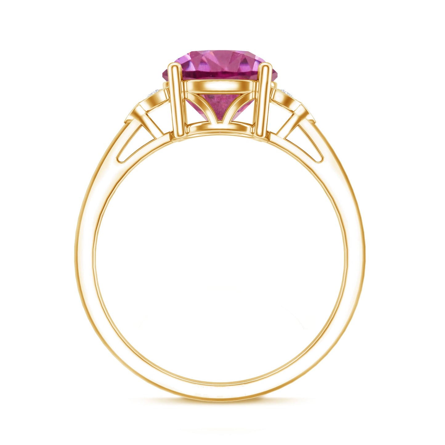 Round Pink Tourmaline Solitaire Engagement Ring with Diamond
