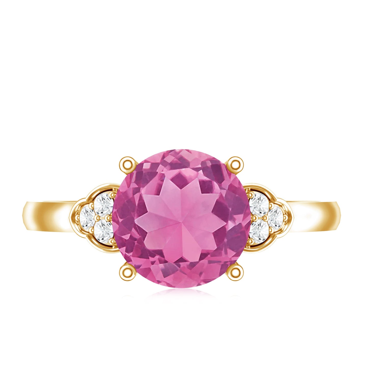 Round Pink Tourmaline Solitaire Engagement Ring with Diamond