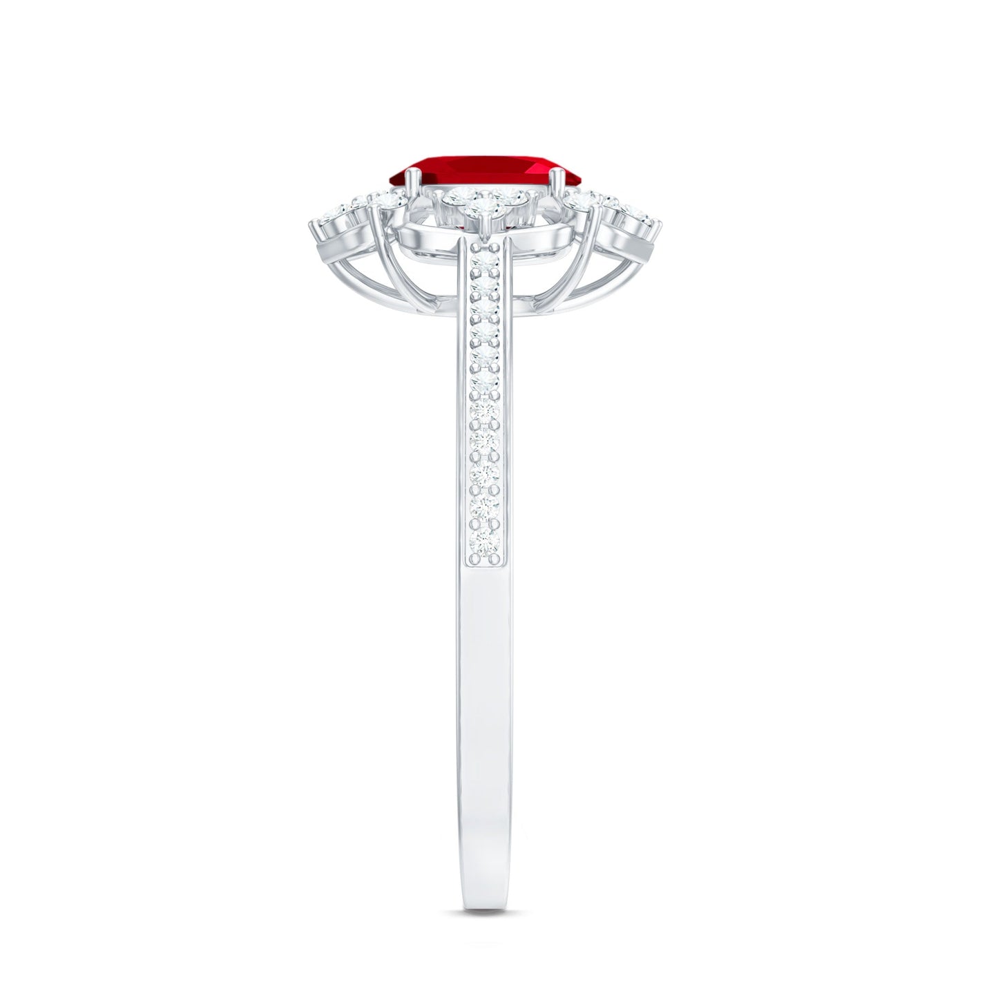 Certified Lab Created Ruby Vintage Inspired Engagement Ring with Diamond