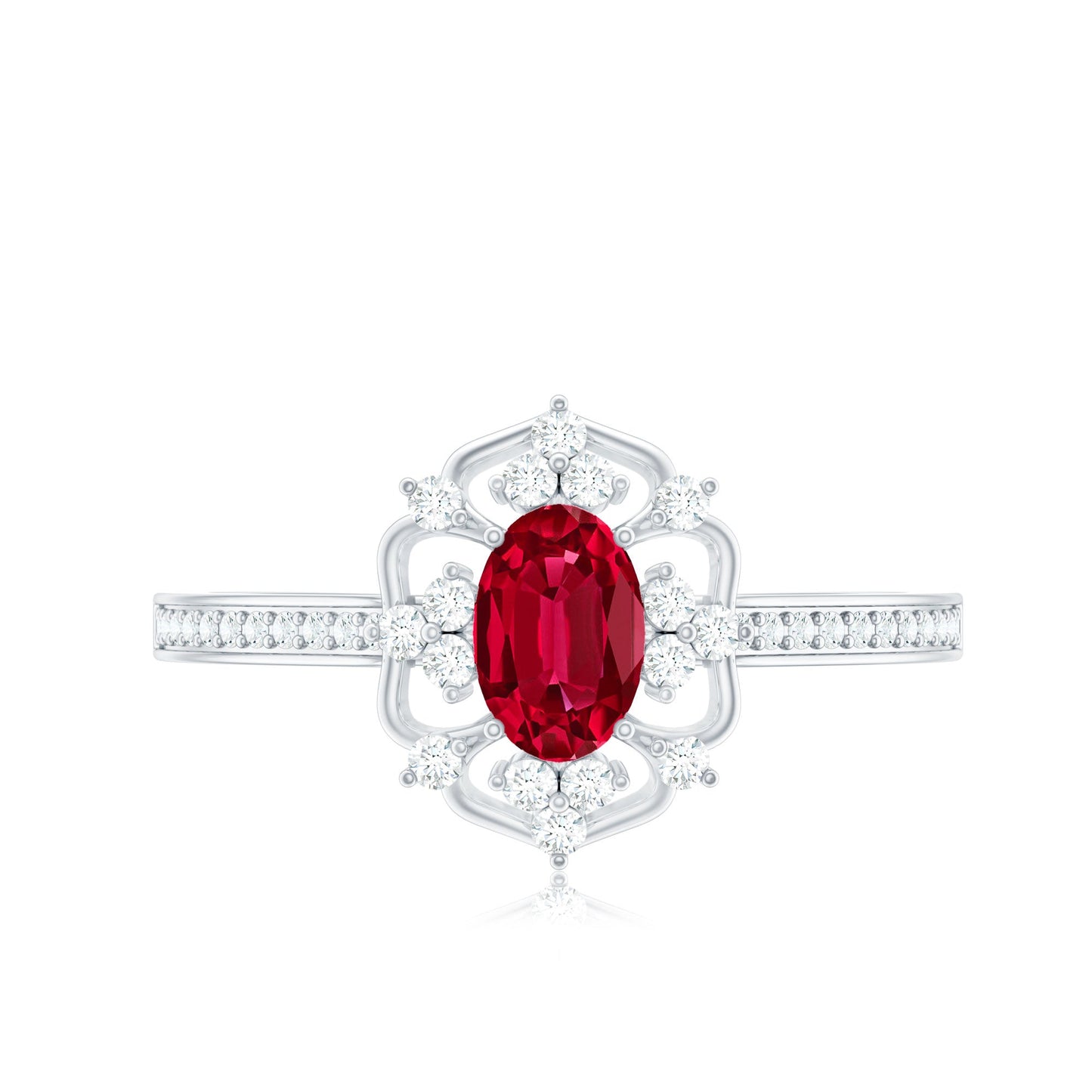 Certified Lab Created Ruby Vintage Inspired Engagement Ring with Diamond