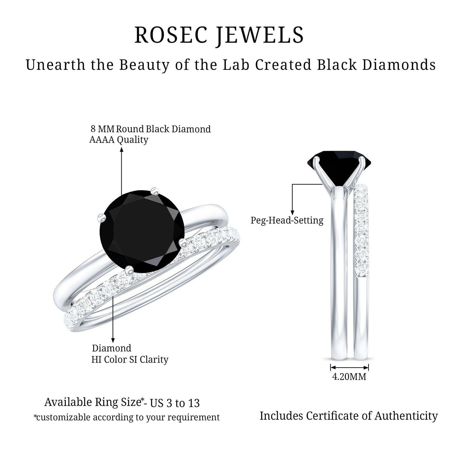 2 Carat Lab Grown Black and White Diamond Engagement Ring with Enhancer