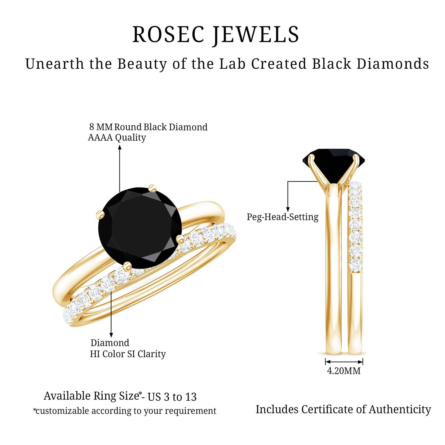 2 Carat Lab Grown Black and White Diamond Engagement Ring with Enhancer