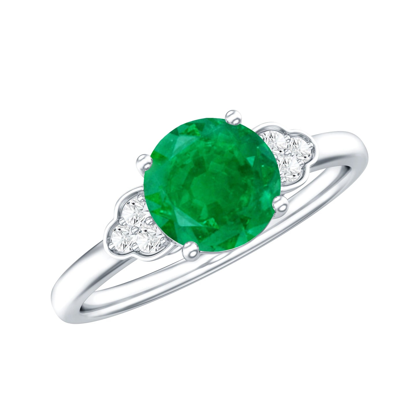 Natural Solitaire Emerald Engagement Ring with Diamond Trio