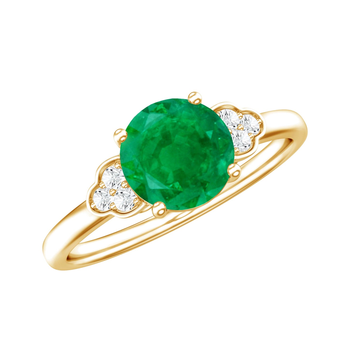 Natural Solitaire Emerald Engagement Ring with Diamond Trio