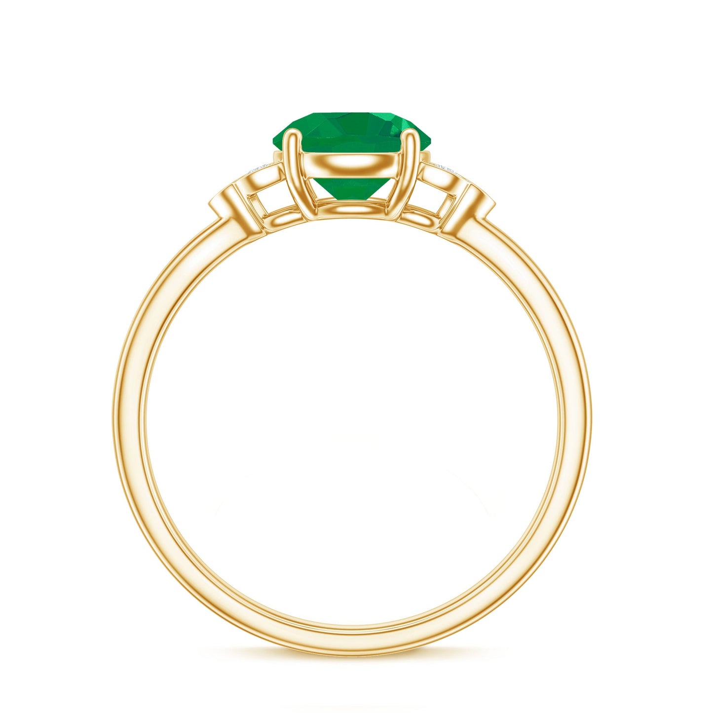 Natural Solitaire Emerald Engagement Ring with Diamond Trio