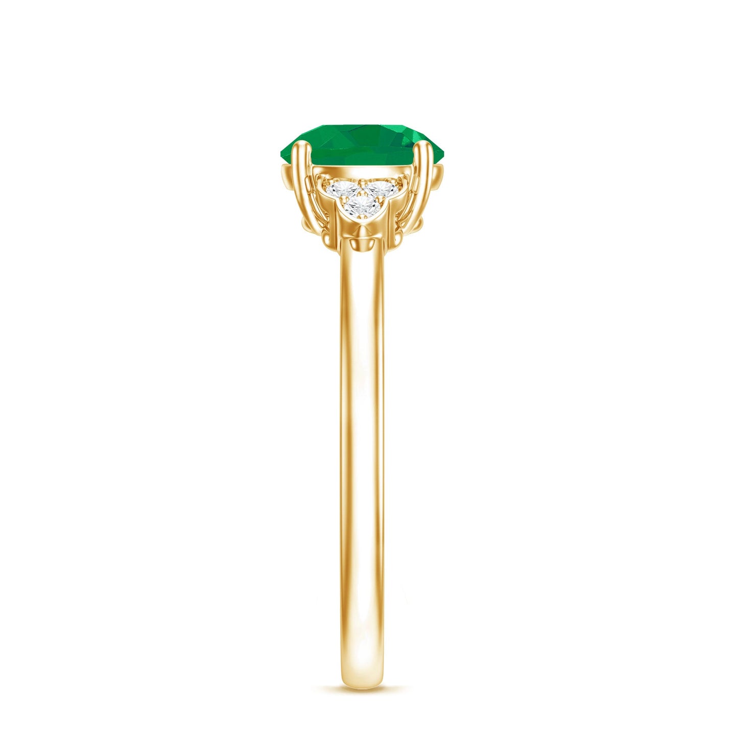 Natural Solitaire Emerald Engagement Ring with Diamond Trio
