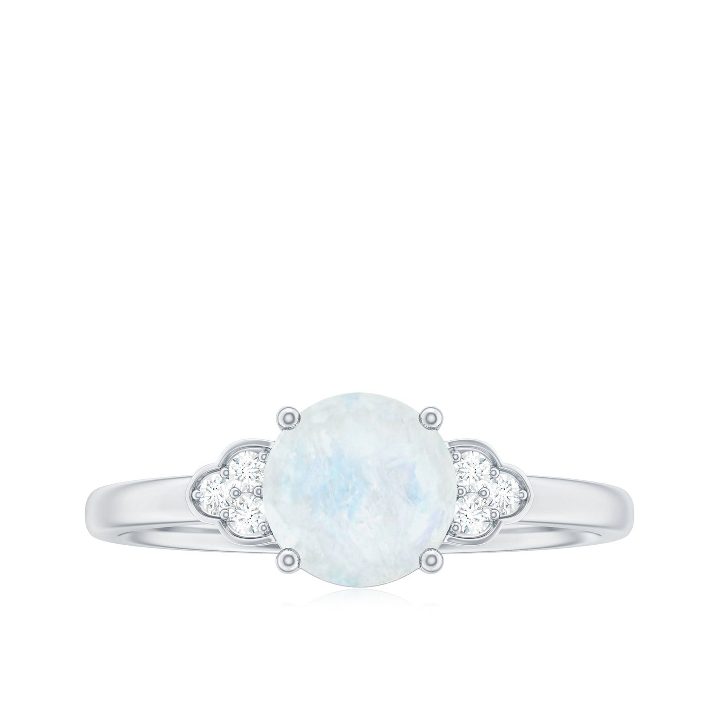 0.8 Carat Moonstone Solitaire Engagement Ring with Diamond Trio