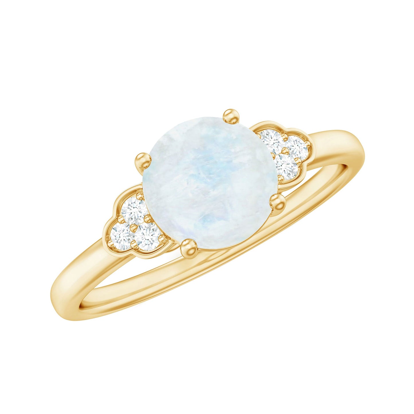 0.8 Carat Moonstone Solitaire Engagement Ring with Diamond Trio