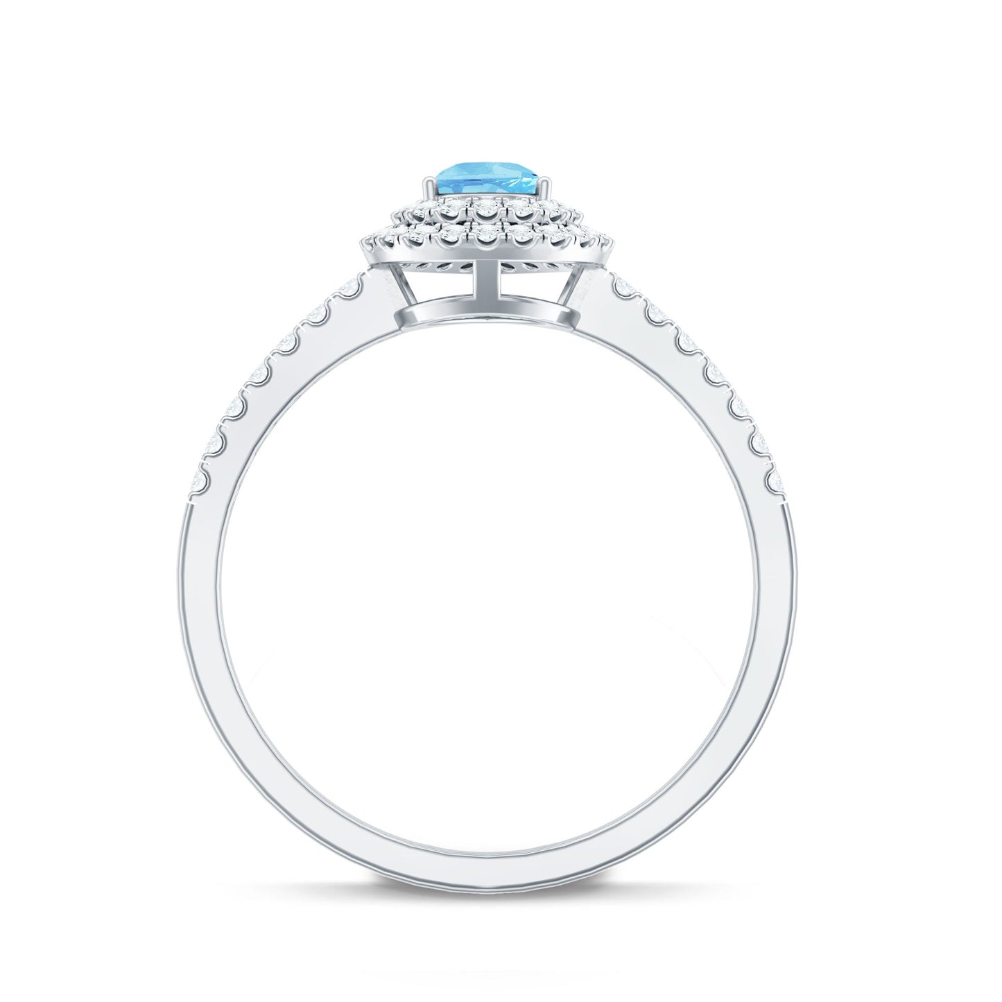 Classic Aquamarine and Diamond Teardrop Engagement Ring with Double Halo